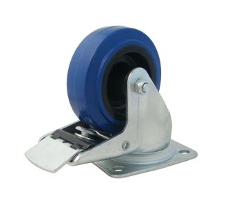 80mm Braked Swivel Castor with Rubber Blue Wheel