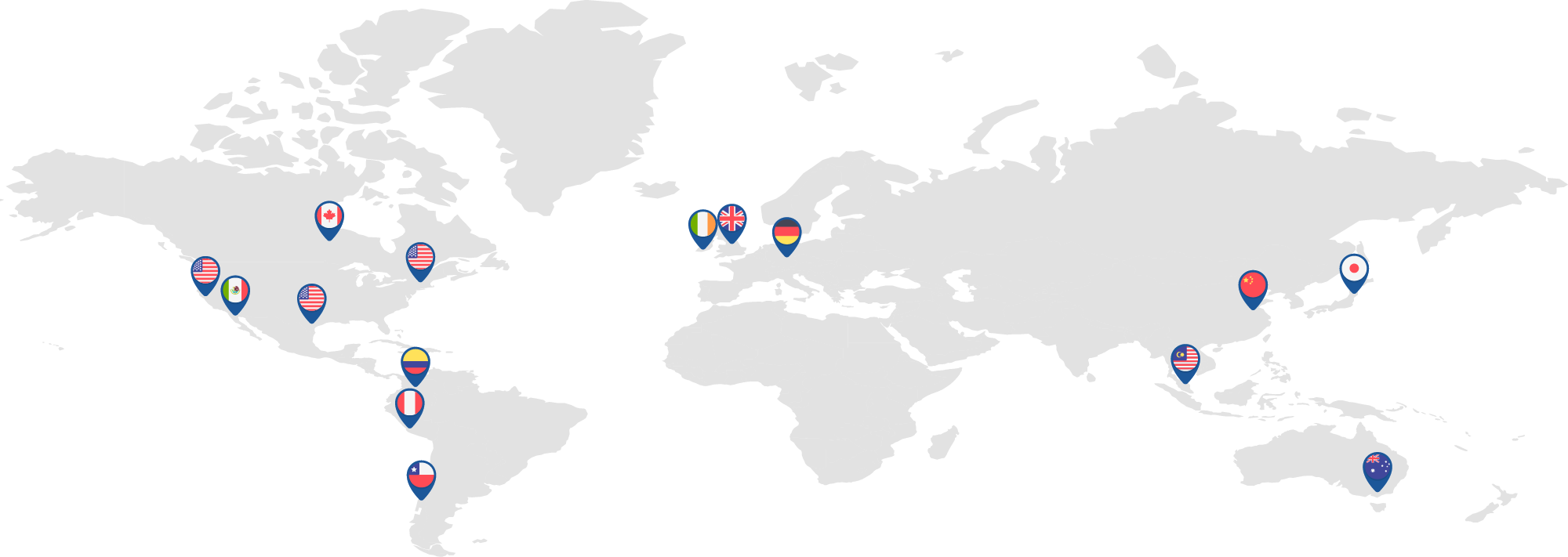 world map diagram showing Penn Elcom's depot locations across the globe 
