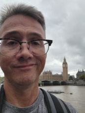 Close up on Brandon enjoying his London trip