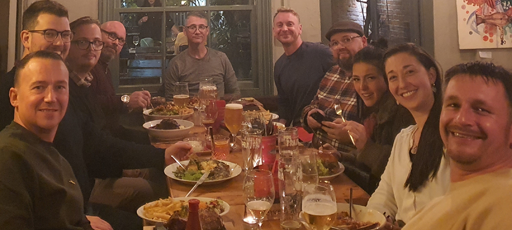 The Penn Elcom Hastings Team enjoying a meal out in the town with Brandon.