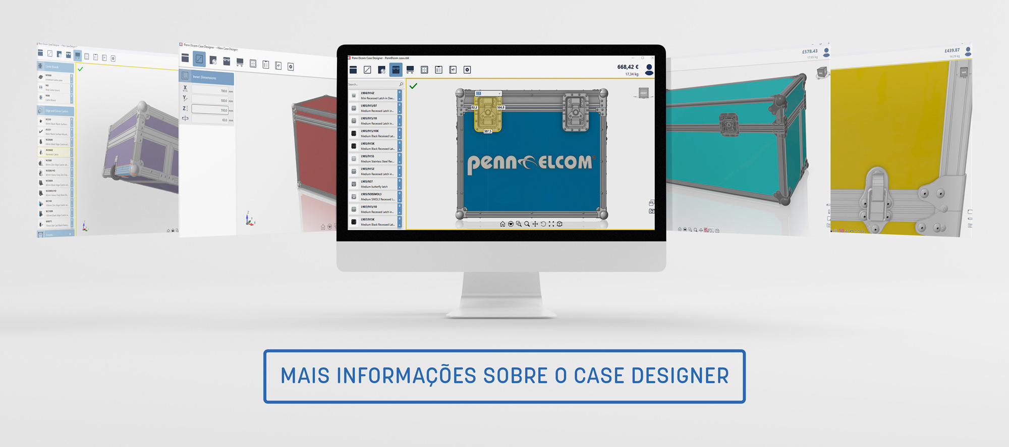 Telas do Case Designer em simula&ccedil;&atilde;o de computador
