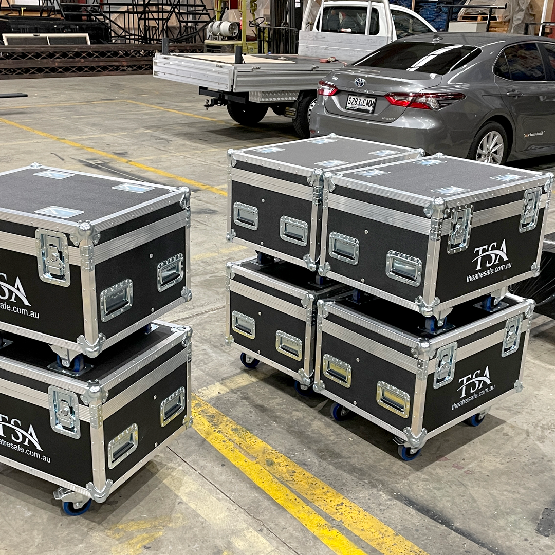 Multiple TSA Theatre Safe flight cases
