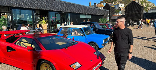 Brandon checking out a classic car show in Hastings Old Town.