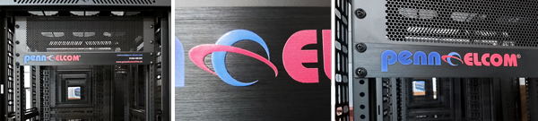 A closer look at Penn Elcom logo printed onto racking